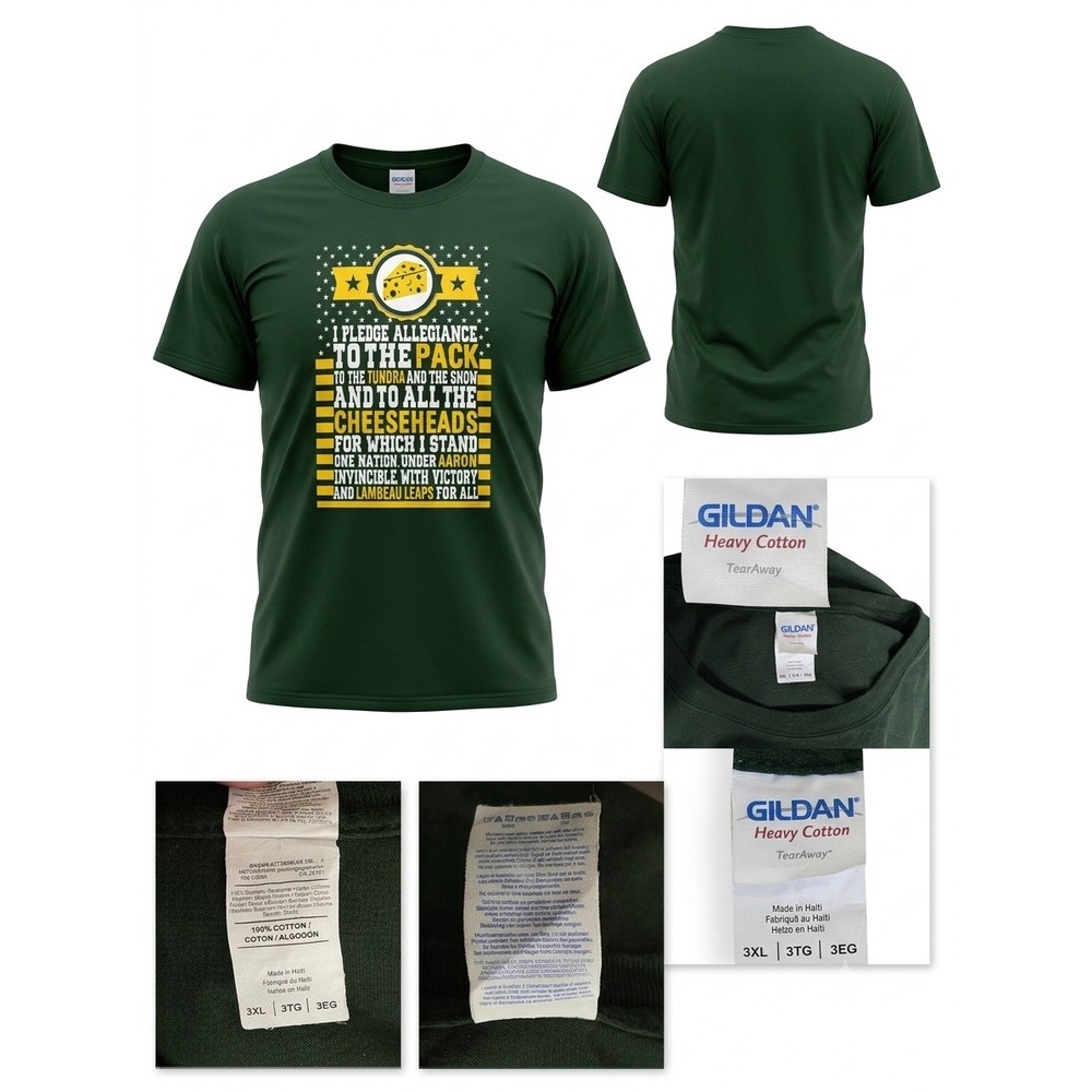 Gildan Mens 3XL Green Bay Cheeseheads Pledge Allegiance Graphic T-Shirt Green